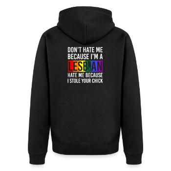 Lesbian & Lesbow Clothing - Unisex Premium Bio Zip Hoodie - Schwarz - Hinten - Nico (187cm)