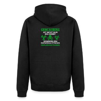 Postapokalyptisches Geocaching 1 - Unisex Premium Bio Zip Hoodie - Schwarz - Hinten - Nico (187cm)