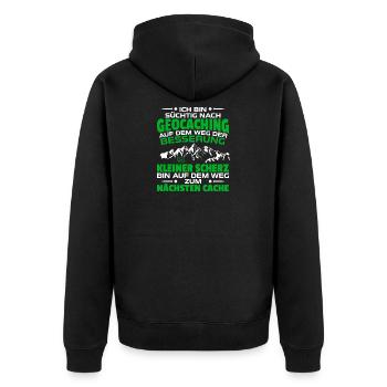 Bin suechtig nach Geocaching 1 - Unisex Premium Bio Zip Hoodie - Schwarz - Hinten - Nico (187cm)
