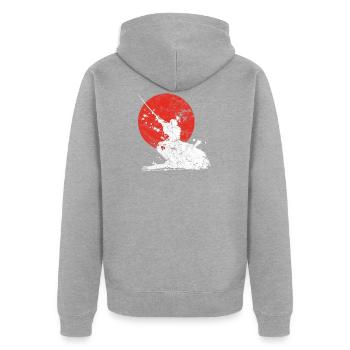 Japanese samurai warrior retro japan sun - Unisex Premium Organic Zip Hoodie - heather grey - Back - Nico (187cm)