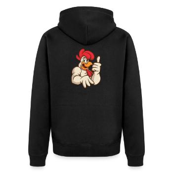 Hahn zeigt Daumen nach oben. - Unisex Premium Bio Zip Hoodie - Schwarz - Hinten - Nico (187cm)