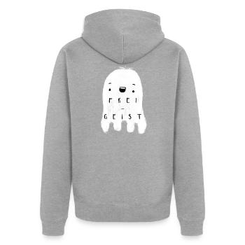 blockedTitle - Unisex Premium Organic Zip Hoodie - heather grey - Back - Nico (187cm)