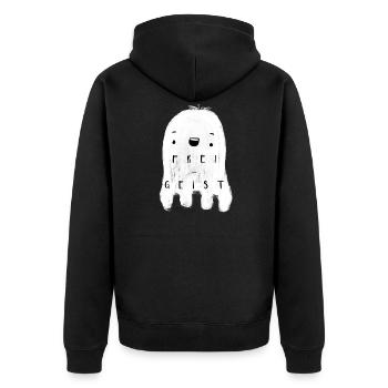 blockedTitle - Unisex Premium Bio Zip Hoodie - Schwarz - Hinten - Nico (187cm)