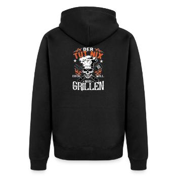 Grillen Der Tut Nix Griller BBQ Grillmeister - Unisex Premium Bio Zip Hoodie - Schwarz - Hinten - Nico (187cm)