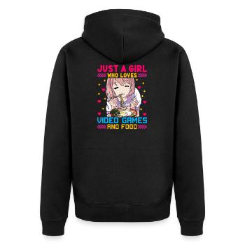 Mignonne juste une fille qui aime les jeux vidéo et la nourriture - Veste à capuche bio Premium Unisexe - noir - Dos - Nico (187cm)