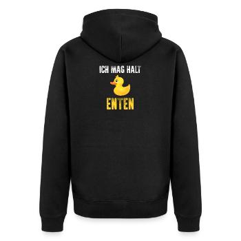 Ich Mag Halt Enten | Duck Badeente Gummiente Quiet - Unisex Premium Bio Zip Hoodie - Schwarz - Hinten - Nico (187cm)