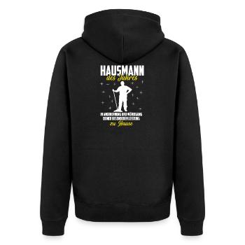 Hausmann des Jahres Geschenk Spruch - Unisex Premium Bio Zip Hoodie - Schwarz - Hinten - Nico (187cm)