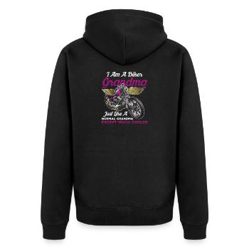 Ich bin ein Biker-Oma-Druck - Cooles Oma-Design - Unisex Premium Bio Zip Hoodie - Schwarz - Hinten - Nico (187cm)