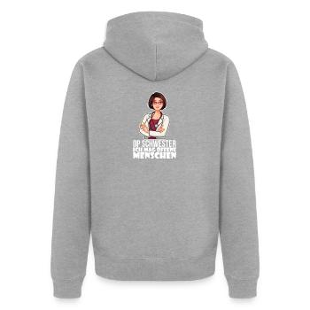 OP Schwester - Krankenschwester - Unisex Premium Bio Zip Hoodie - Grau meliert - Hinten - Nico (187cm)