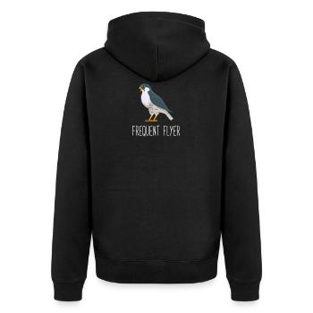 Ein Wanderfalke - ist ein Vielflieger - Unisex Premium Bio Zip Hoodie - Schwarz - Hinten - Nico (187cm)