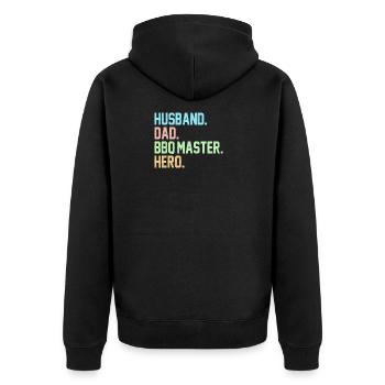 Husband Dad BBQ Master Hero Grillen Vater Papa - Unisex Premium Bio Zip Hoodie - Schwarz - Hinten - Nico (187cm)