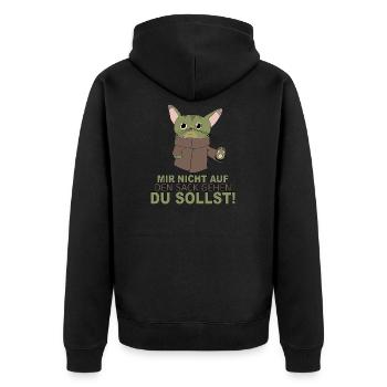 Mir nicht auf den Sack gehen du sollst - Katze - Unisex Premium Bio Zip Hoodie - Schwarz - Hinten - Nico (187cm)