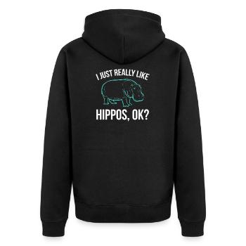 Flusspferde Nilpferd Großflusspferd Hippopotamus - Unisex Premium Bio Zip Hoodie - Schwarz - Hinten - Nico (187cm)