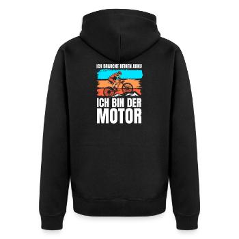 Fahrradfahrer Ich bin der Motor - Unisex Premium Bio Zip Hoodie - Schwarz - Hinten - Nico (187cm)