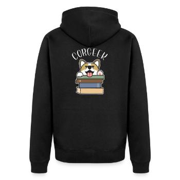 Funny Corgi Geek Corgeek Book Lovers Gift design - Unisex Premium Organic Zip Hoodie - black - Back - Nico (187cm)