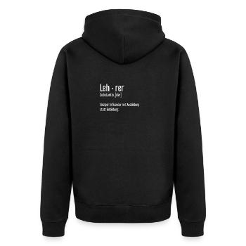 Lehrer Substantiv, Der Einziger Werbeträger Schule - Unisex Premium Bio Zip Hoodie - Schwarz - Hinten - Nico (187cm)