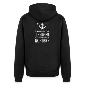 Keine Therapie Nur An Die An Die Nordsee Urlaub - Unisex Premium Bio Zip Hoodie - Schwarz - Hinten - Nico (187cm)