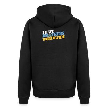 Freimaurer Brüderlichkeit - Unisex Premium Bio Zip Hoodie - Schwarz - Hinten - Nico (187cm)