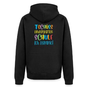 Einschulung - Unisex Premium Bio Zip Hoodie - Schwarz - Hinten - Nico (187cm)