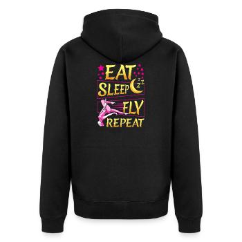 Lustige Eat Sleep Fly Wiederholen Sie Aerial Yoga Silks - Unisex Premium Bio Zip Hoodie - Schwarz - Hinten - Nico (187cm)