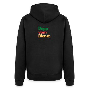 Depp vom Dienst T-Shirt Spruch Geschenk - Unisex Premium Bio Zip Hoodie - Schwarz - Hinten - Nico (187cm)