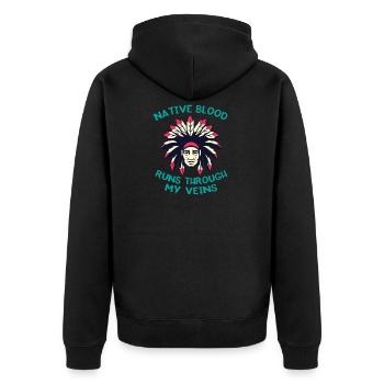 Native Blood Through Veins Indiana Ureinwohner - Unisex Premium Bio Zip Hoodie - Schwarz - Hinten - Nico (187cm)