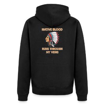 Native Blood Through Veins Indiana Ureinwohner - Unisex Premium Bio Zip Hoodie - Schwarz - Hinten - Nico (187cm)