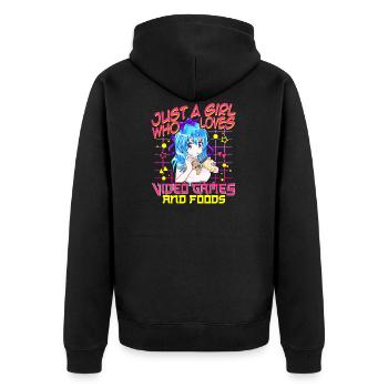 Mignonne juste une fille qui aime les jeux vidéo et la nourriture - Veste à capuche bio Premium Unisexe - noir - Dos - Nico (187cm)