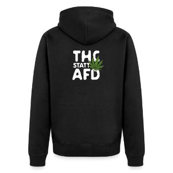 THC statt AFD - Unisex Premium Bio Zip Hoodie - Schwarz - Hinten - Nico (187cm)
