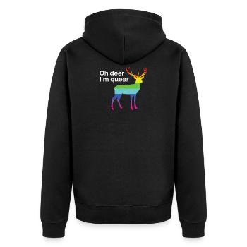 Oh Deer I'm Queer - Gay Pride - Unisex Premium Organic Zip Hoodie - black - Back - Nico (187cm)