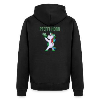 Pfeffi Party Shirt mit Einhorn - Unisex Premium Bio Zip Hoodie - Schwarz - Hinten - Nico (187cm)