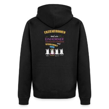Erzieherinnen sind wie Einhörner verdammt Cool - Unisex Premium Bio Zip Hoodie - Schwarz - Hinten - Nico (187cm)
