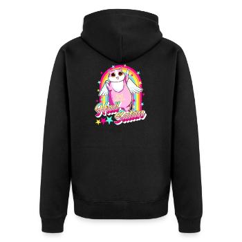 Netter Hagel Satan Katze Regenbogen Kitty Heavy Metal - Unisex Premium Bio Zip Hoodie - Schwarz - Hinten - Nico (187cm)
