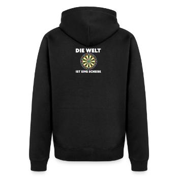Die Welt ist eine Scheibe Dartsprüche Darten - Unisex Premium Bio Zip Hoodie - Schwarz - Hinten - Nico (187cm)