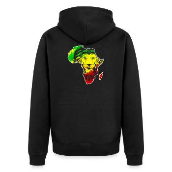 Roar Africa Map Lion Face Reggae Rasta Gift - Unisex Premium Organic Zip Hoodie - black - Back - Nico (187cm)
