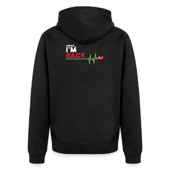 Annnd je suis de retour - Survivant de crise cardiaque hilarant - Veste à capuche bio Premium Unisexe - noir - Dos - Nico (187cm)