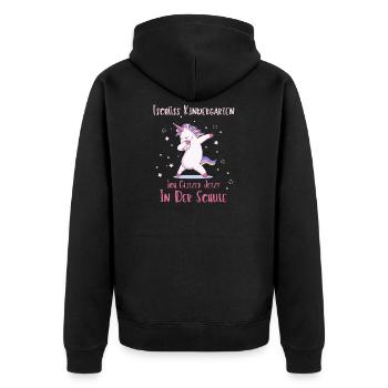 Einschulung Schulanfang Kindergarten Schulstart - Unisex Premium Bio Zip Hoodie - Schwarz - Hinten - Nico (187cm)