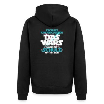 Einschulung Schulanfang Kindergarten Schulstart - Unisex Premium Bio Zip Hoodie - Schwarz - Hinten - Nico (187cm)