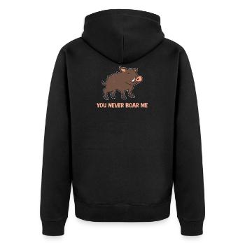 Wildschwein Wildsau Spruch Lustig - Unisex Premium Bio Zip Hoodie - Schwarz - Hinten - Nico (187cm)