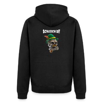 Schleich Di Bayrisch Dialekt Design mit Totenkopf - Unisex Premium Bio Zip Hoodie - Schwarz - Hinten - Nico (187cm)