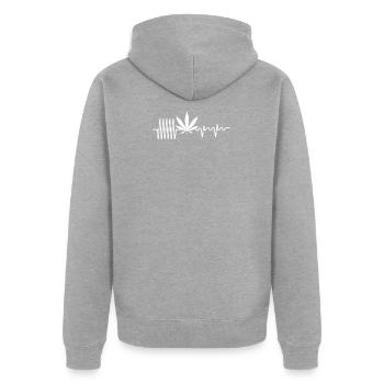 Cannabis Blatt EKG Herzlinie Herzschlag Kiffer - Unisex Premium Bio Zip Hoodie - Grau meliert - Hinten - Nico (187cm)