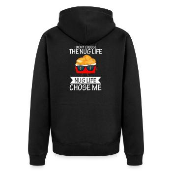 Funny Nugget, Nug Life, Chicken Nugget Druck - Unisex Premium Bio Zip Hoodie - Schwarz - Hinten - Nico (187cm)