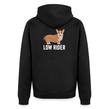 Corgi Hund Low Rider - Unisex Premium Bio Zip Hoodie - Schwarz - Hinten - Nico (187cm)