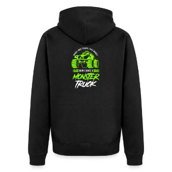 Ich habe einen Monster Truck - Unisex Premium Bio Zip Hoodie - Schwarz - Hinten - Nico (187cm)