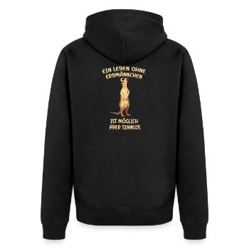 Ein Leben Ohne Erdmännchen - Unisex Premium Bio Zip Hoodie - Schwarz - Hinten - Nico (187cm)