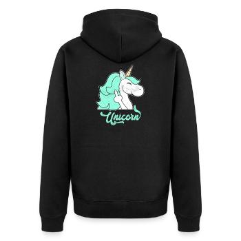 Niedlich Einhorn Mittelfinger - Unisex Premium Bio Zip Hoodie - Schwarz - Hinten - Nico (187cm)