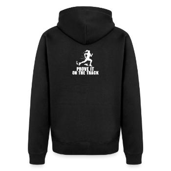 Athletics - Prove it on the track - Unisex Premium Organic Zip Hoodie - black - Back - Nico (187cm)