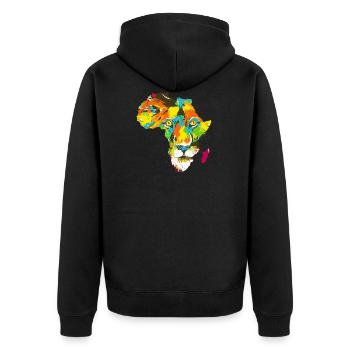 Roar Africa Map Lion Face Reggae Rasta Gift - Unisex Premium Organic Zip Hoodie - black - Back - Nico (187cm)