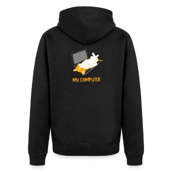 Katze auf Laptop liegen Geschenk - Unisex Premium Bio Zip Hoodie - Schwarz - Hinten - Nico (187cm)