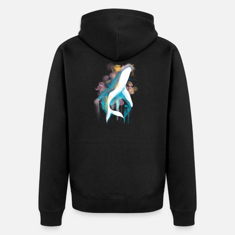 Regenbogen Wasserfarben Wal Buckelwal Blauwal - Unisex Premium Bio Zip Hoodie - Schwarz
